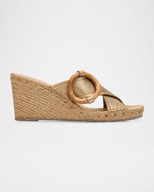 Pedro Garcia 75Mm Orys Laminated Leather Crisscross Wedge Espadrilles - White