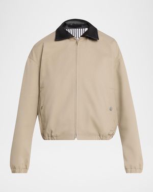 Maria McManus Leather-Collar Cotton Twill Flight Jacket - Natural