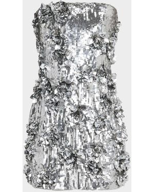 Halston Leela Strapless Floral Applique Sequin Mini Dress - Gray