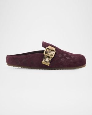 Burberry Urchin Check Suede Clogs - Purple