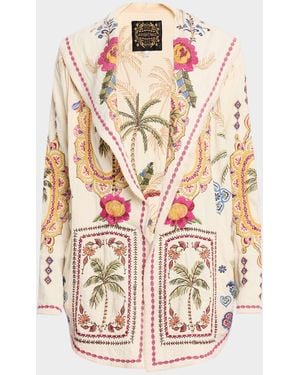 Johnny Was Avelar Biya Floral-Embroidered Short Cotton Hoodie - White