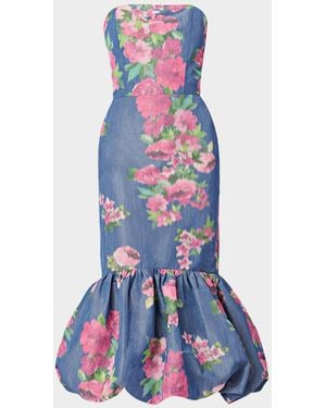 Shoshanna Julieanne Strapless Floral Taffeta Mermaid Midi Dress - Blue