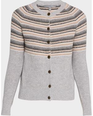 Neiman Marcus Cashmere Fair Isle Cardigan - Gray