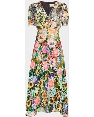 Saloni Lea Printed Long Dress - White