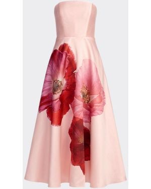 Mac Duggal Floral Mikado A-Line Strapless Cocktail Dress - Red