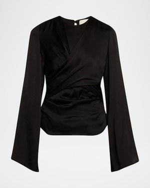 Isabel Marant Neame Draped Satin Flare-Sleeve Top - Black