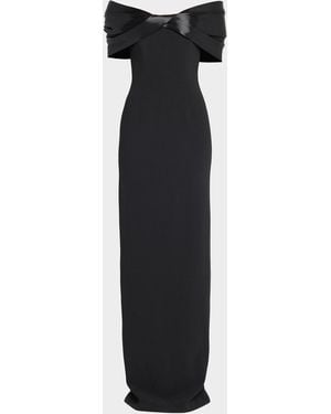 Pamella Roland Liquid Satin Off-The-Shoulder Crepe Gown - Black