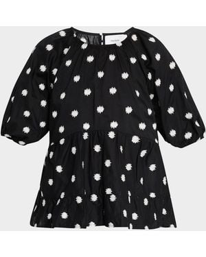 Merlette Bow Embroidered Cotton Blouse - Black