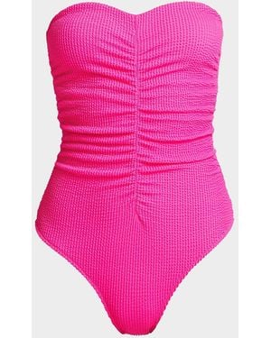 MILLY Textured Ruched Strapless One-Piece Swimsuit - Pink