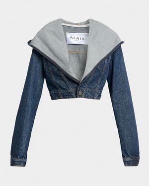 Alaïa Hooded Cropped Denim Jacket - Blue