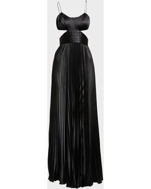 AMUR Elodie Pleated Long Cutout Gown - Black