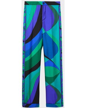 PUCCI Pesci-Patterned Wide-Leg Pants - Blue