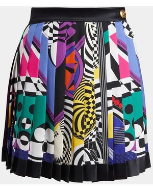 Versace Printed Silk Twill Pleated Mini Skirt - Blue