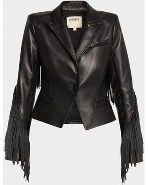 L'Agence Vashti Fringed Lambskin Leather Blazer - Black