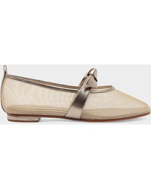 Alexandre Birman Clarita Metallic Mesh Ballerina Flats - Natural