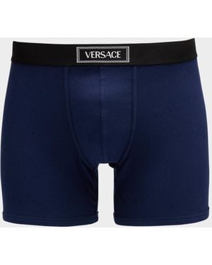 Versace Apos;S Ribbed Cotton Logo Boxer Briefs - Blue