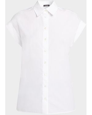Kiton Rolled Cap-Sleeve Cotton Poplin Shirt - White