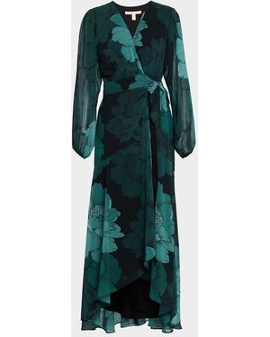 Hutch Bridge Floral Chiffon Wrap Dress - Green