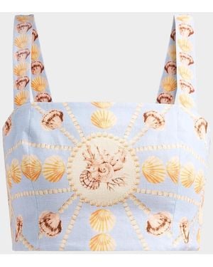Cara Cara Helena Seashell-Print Linen Top - Metallic