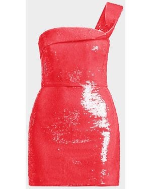 BCBGMAXAZRIA Maci One-Shoulder Sequin Mini Dress - Red