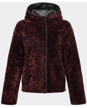 Gorski Textured Lamb Shearling Hooded Jacket