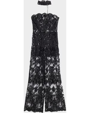 Alice + Olivia Georgie Embellished Lace Jumpsuit - Black