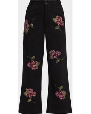 Libertine Primrose Embellished Wide-Leg Crop Pants - Black