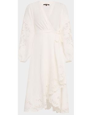Kobi Halperin Sigal Embroidered Lace-Inset Midi Wrap Dress - White