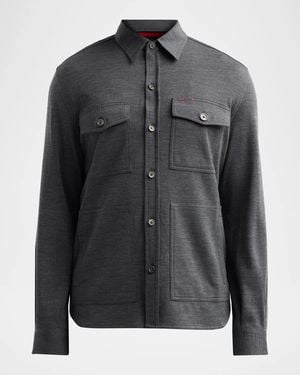 Isaia Apos;S Wool-Nylon-Blend Jersey Overshirt - Black