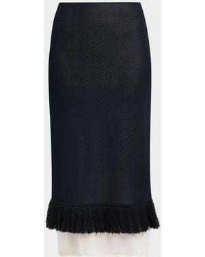 Bottega Veneta Colorblock Layered Fringe Midi Skirt - Black