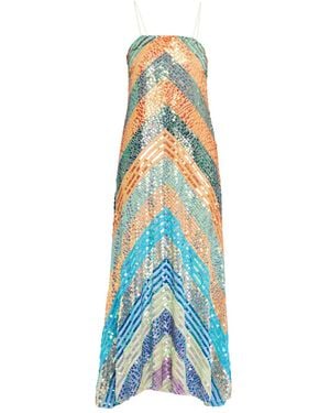 Christopher John Rogers Chevron Sequined Bias Strapless Maxi Dress - Blue