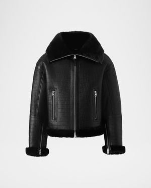 Mackage Apos;S Memphis Croc-Effect Oversized Shearling Jacket - Black