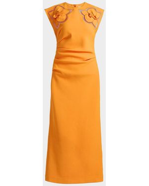 Acler Koda Floral Cut-Out Crepe Sheath Midi Dress - Orange