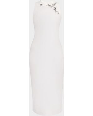 Area Crystal Distressed Cutout Midi Dress - White