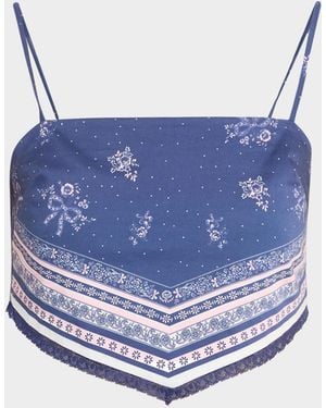 LoveShackFancy Mollie Bandana Print Scarf Top - Blue