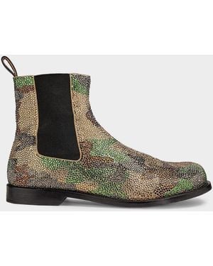 JW Anderson Embellished Camo Suede Chelsea Boots - Green