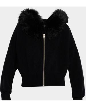 Alice + Olivia Nadya Faux Fur Trim Hooded Cardigan - Black
