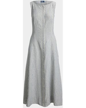 Polo Ralph Lauren Striped Paneled Linen Maxi Dress - Gray