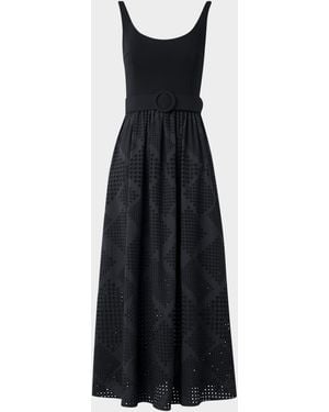 Akris Punto Belted Eyelet-Embroidered Cotton Midi Dress - Black