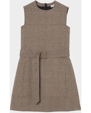 Burberry Alix Sleeveless Prince Of Wales Check Belted Mini Dress - Brown
