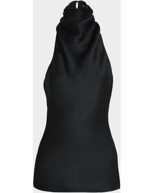 Balmain Crepe Satin Halter Cowl-Neck Top - Black