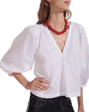 STAUD Dill Puff-Sleeve Button-Front Top - Gray