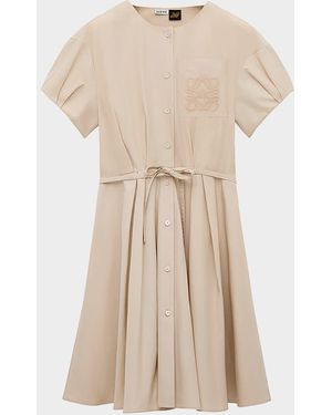 Loewe X Paula & Apos;S Ibiza Anagram Puff-Sleeve Pleated Mini Shirtdress - Natural