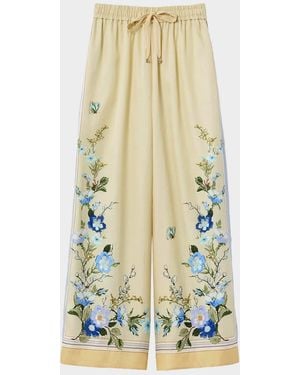 Self-Portrait Floral Organza Wide-Leg Drawstring Pants - Yellow