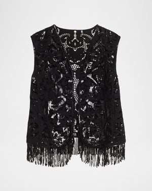 Kobi Halperin Maeve Fringed Sequin Lace Vest - Black
