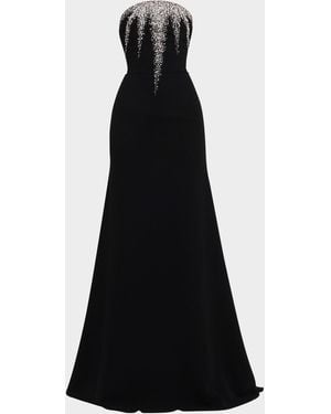 Naeem Khan Strapless Crystal-Embellished Crepe Fit-&-Flare Gown - Black