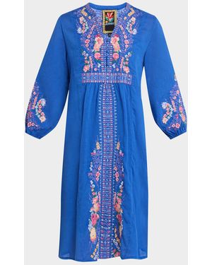 Johnny Was Floral-Embroidered Mini Shift Dress - Blue
