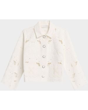 Tahari Marianna Eyelet Embroidered Cotton Jacket - Natural