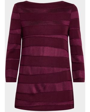 Misook Horizontal Striped Tonal Knit Tunic - Purple