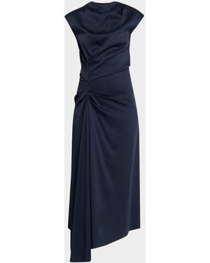 Michael Kors Pleated Draped High-Neck Midi Dress - Blue